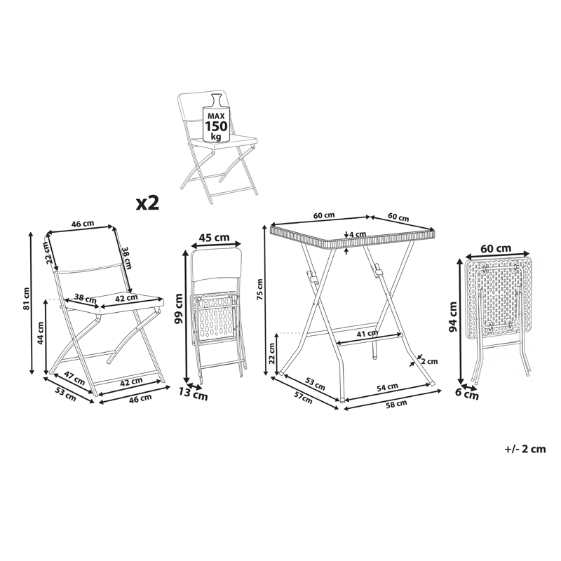 Caféssett utendørs Trappeto - Svart - Hagemøbler - Balkong - Balkongmøbler - Balkonggrupper