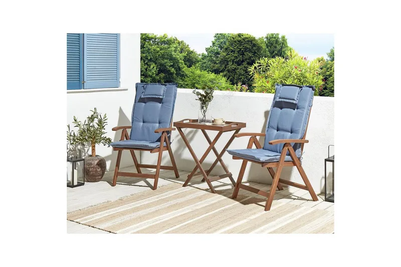 Cafeset Beliani Amantea Dark wood, blue - Hagemøbler - Balkong - Balkongmøbler - Balkonggrupper