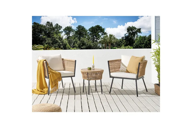 Cafeset Beliani Gargano Brun/grå Ljusbeige||Natural - Hagemøbler - Balkong - Balkongmøbler - Balkonggrupper