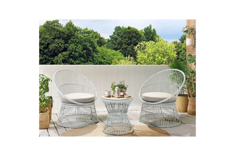 Cafeset Beliani Mesyna Beige/grå White||Beige - Hagemøbler - Balkong - Balkongmøbler - Balkonggrupper