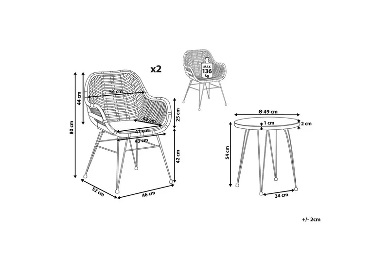 Cafeset Beliani Tropea II Natural - Hagemøbler - Balkong - Balkongmøbler - Balkonggrupper