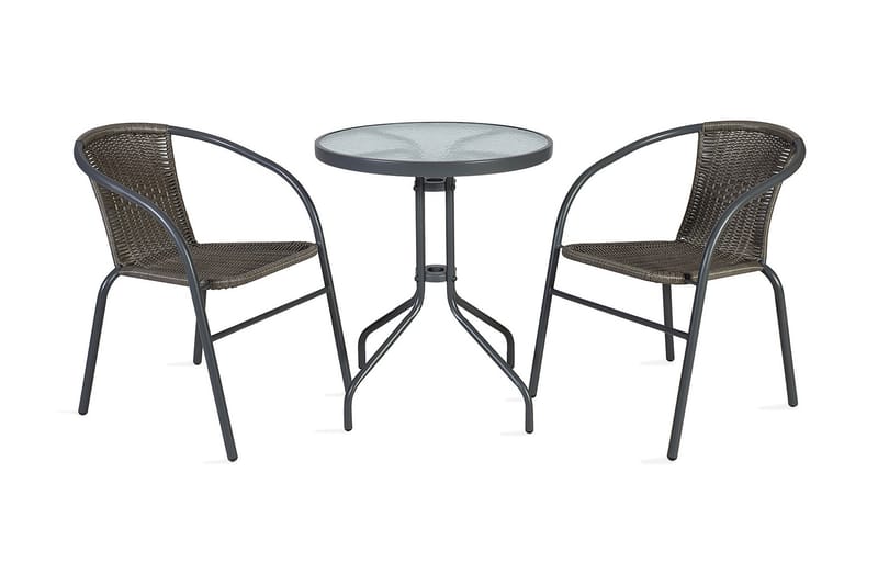 Cafesett BISTRO bord og 2 stoler D60xH70 grå - Balkonggrupper - Cafesett