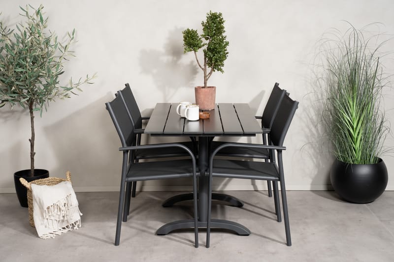 Denver Spisegruppe 120 cm + 4 Santorini Karmstoler Svart - Venture Home - Hagemøbler - Balkong - Balkongmøbler - Balkonggrupper