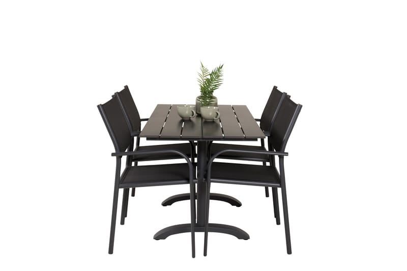 Denver Spisegruppe 120 cm + 4 Santorini Karmstoler Svart - Venture Home - Hagemøbler - Balkong - Balkongmøbler - Balkonggrupper