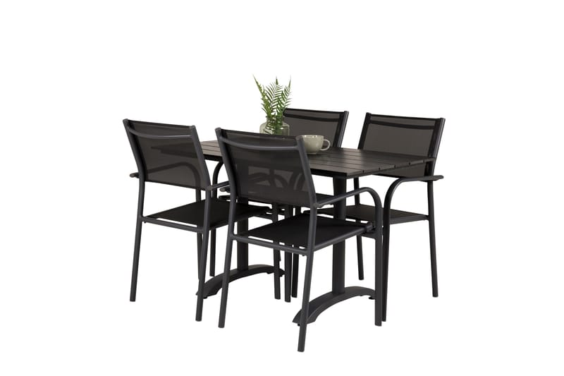 Denver Spisegruppe 120 cm + 4 Santorini Karmstoler Svart - Venture Home - Hagemøbler - Balkong - Balkongmøbler - Balkonggrupper