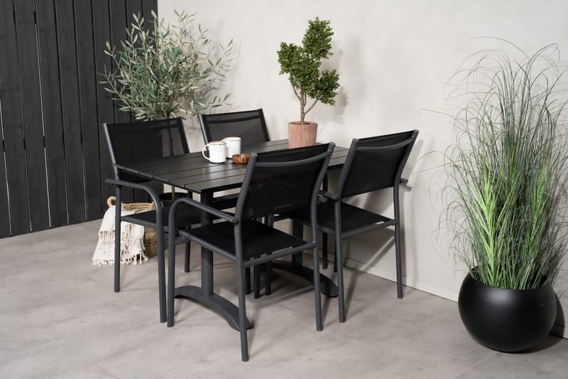 Denver Spisegruppe 120 cm + 4 Santorini Karmstoler Svart - Venture Home - Hagemøbler - Balkong - Balkongmøbler - Balkonggrupper