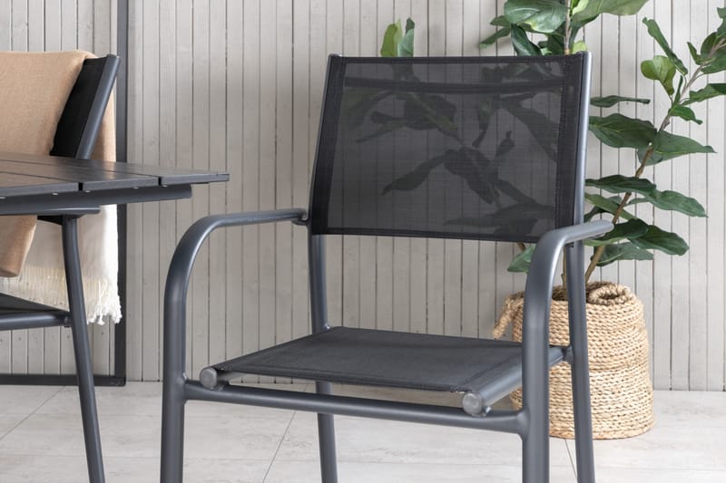 Denver Spisegruppe 120 cm + 4 Santorini Karmstoler Svart - Venture Home - Hagemøbler - Balkong - Balkongmøbler - Balkonggrupper