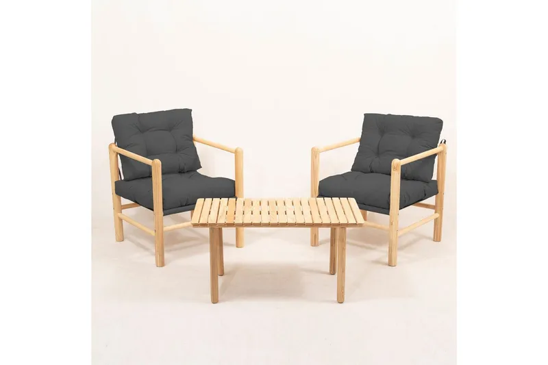 Hagebord- og stolsett (3 deler) Hue Antrasitt - Antrasitt - Hagemøbler - Balkong - Balkongmøbler - Balkonggrupper