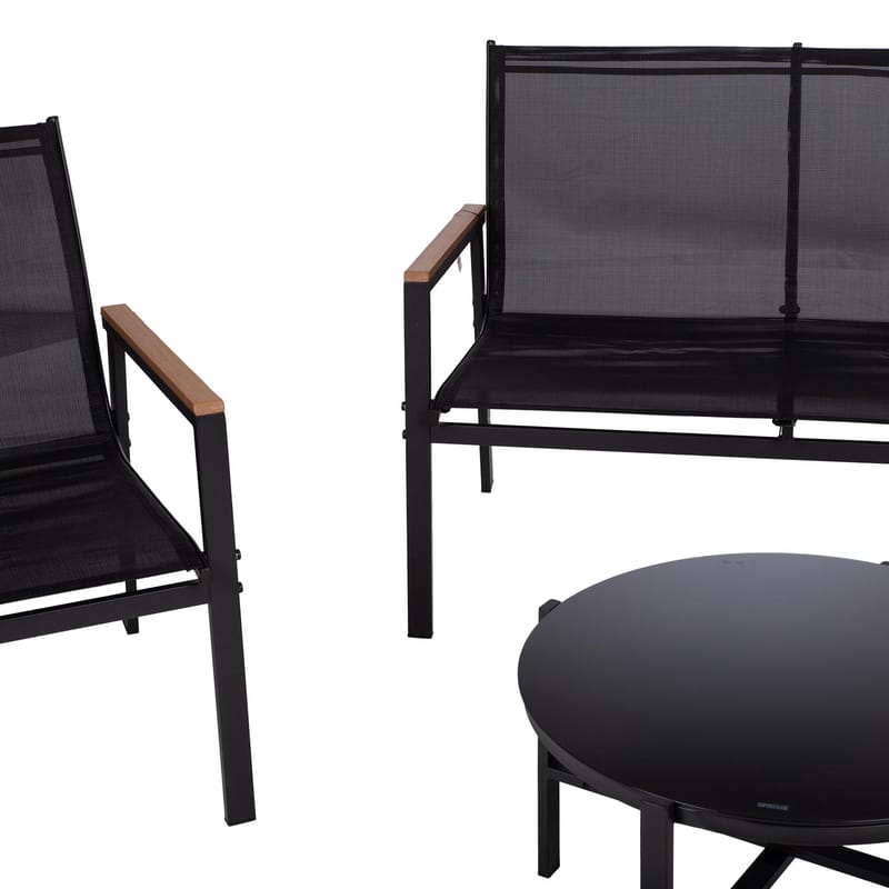 Hagemøbelsett HOME4YOU Canaan bord, benk og 2 stoler svart - Svart - Hagemøbler - Balkong - Balkongmøbler - Balkonggrupper