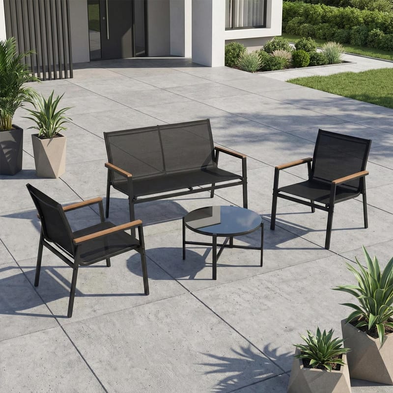 Hagemøbelsett HOME4YOU Canaan bord, benk og 2 stoler svart - Svart - Hagemøbler - Balkong - Balkongmøbler - Balkonggrupper