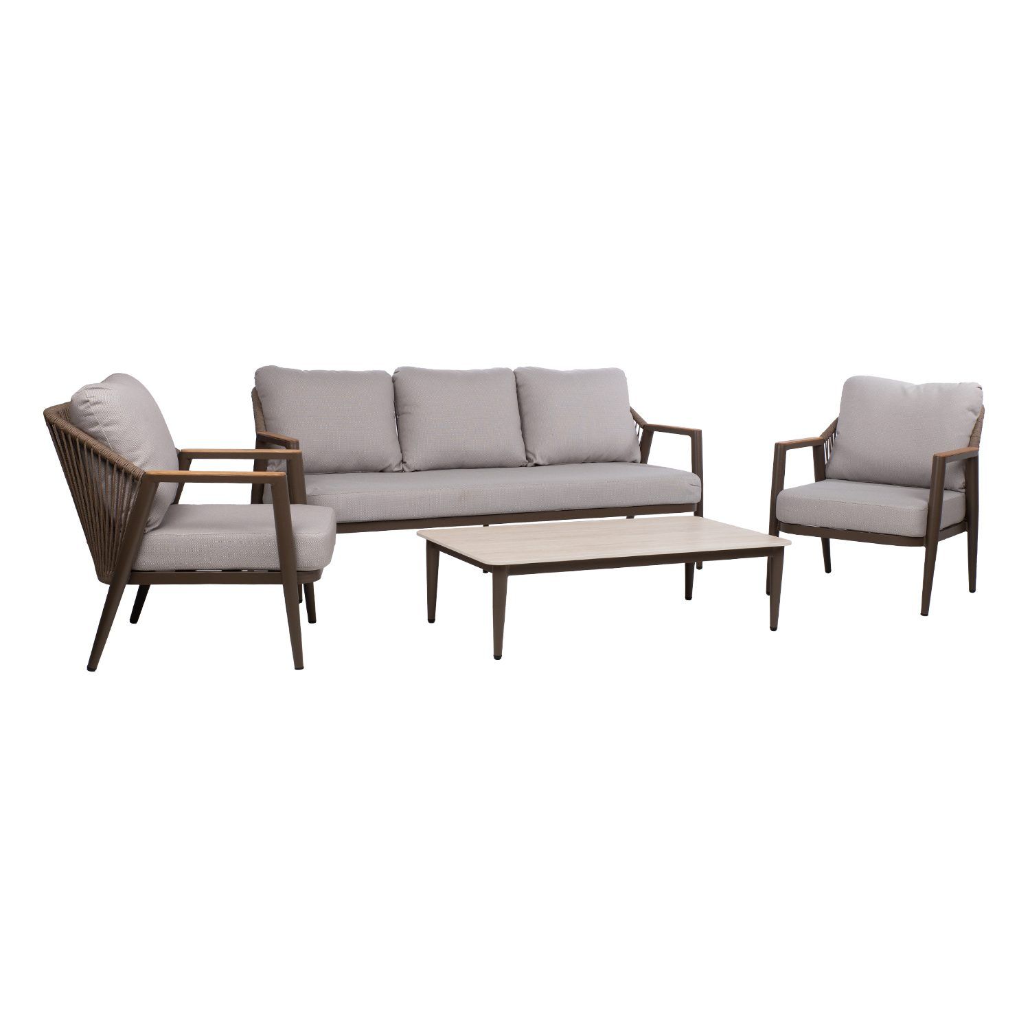 Hagemøbelsett HOME4YOU Delia bord, sofa og 2 stoler - Beige