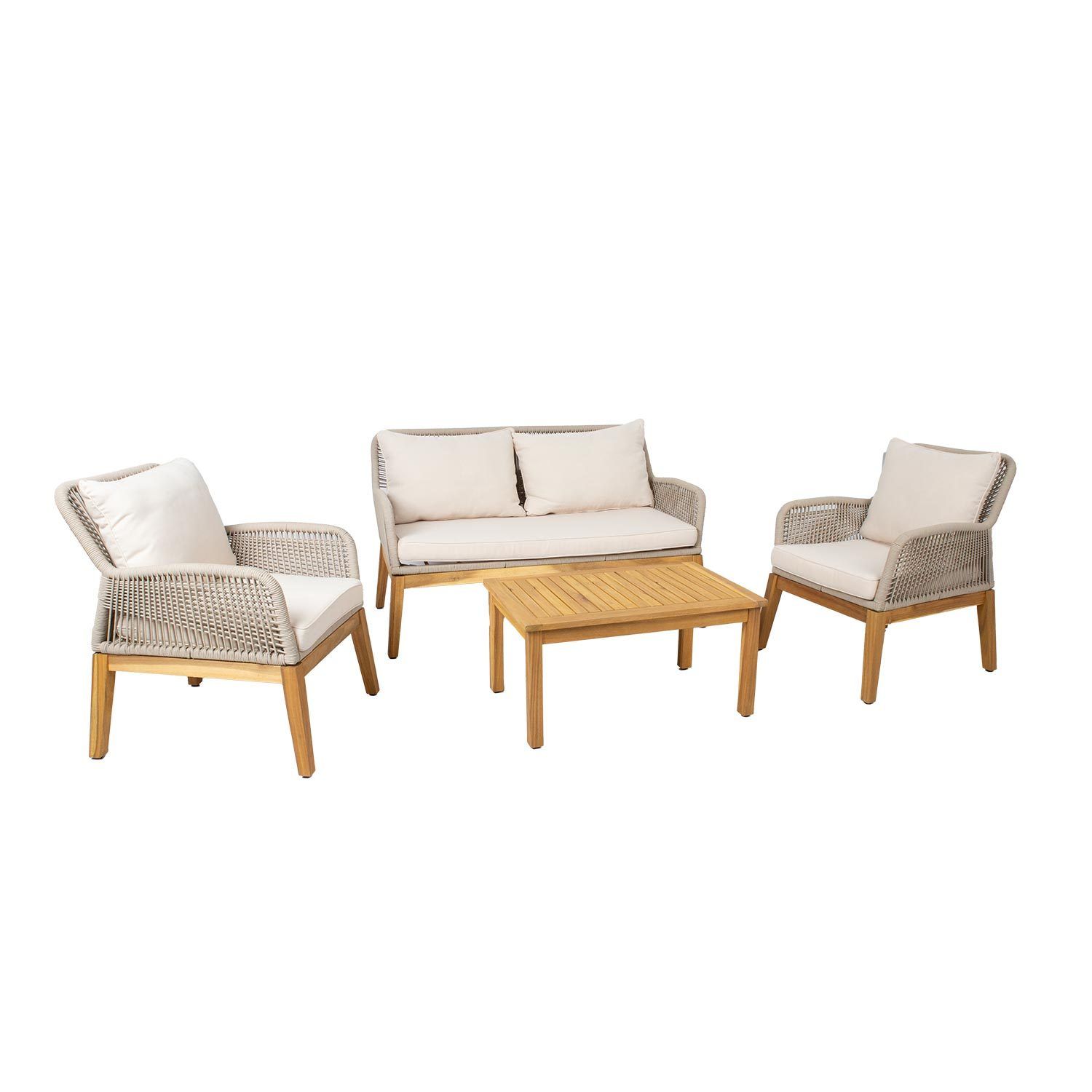 Hagemøbelsett HOME4YOU Florida bord, sofa og 2 lenestoler Beige - Beige