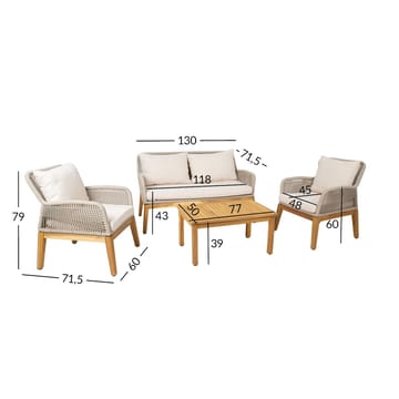 Hagemøbelsett HOME4YOU Florida bord, sofa og 2 lenestoler Beige - Beige - Hagemøbler - Balkong - Balkongmøbler - Balkonggrupper