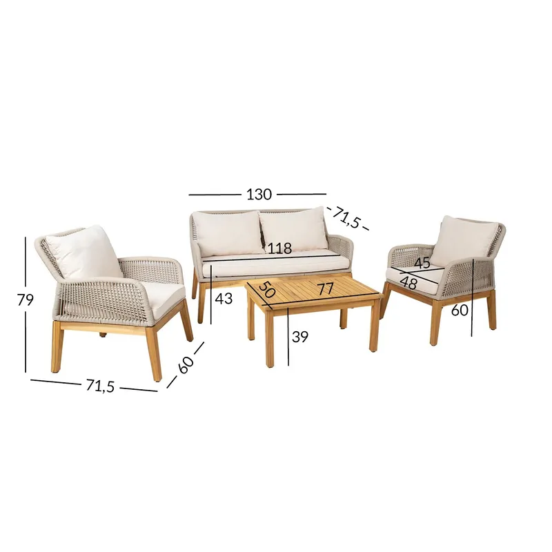 Hagemøbelsett HOME4YOU Florida bord, sofa og 2 lenestoler Beige - Beige - Hagemøbler - Balkong - Balkongmøbler - Balkonggrupper