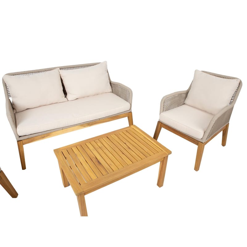 Hagemøbelsett HOME4YOU Florida bord, sofa og 2 lenestoler Beige - Beige - Hagemøbler - Balkong - Balkongmøbler - Balkonggrupper