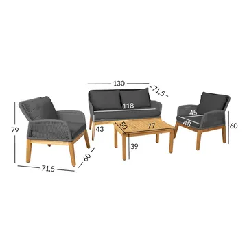 Hagemøbelsett HOME4YOU Florida bord, sofa og 2 lenestoler Grå - Grå - Hagemøbler - Balkong - Balkongm øbler - Balkonggrupper