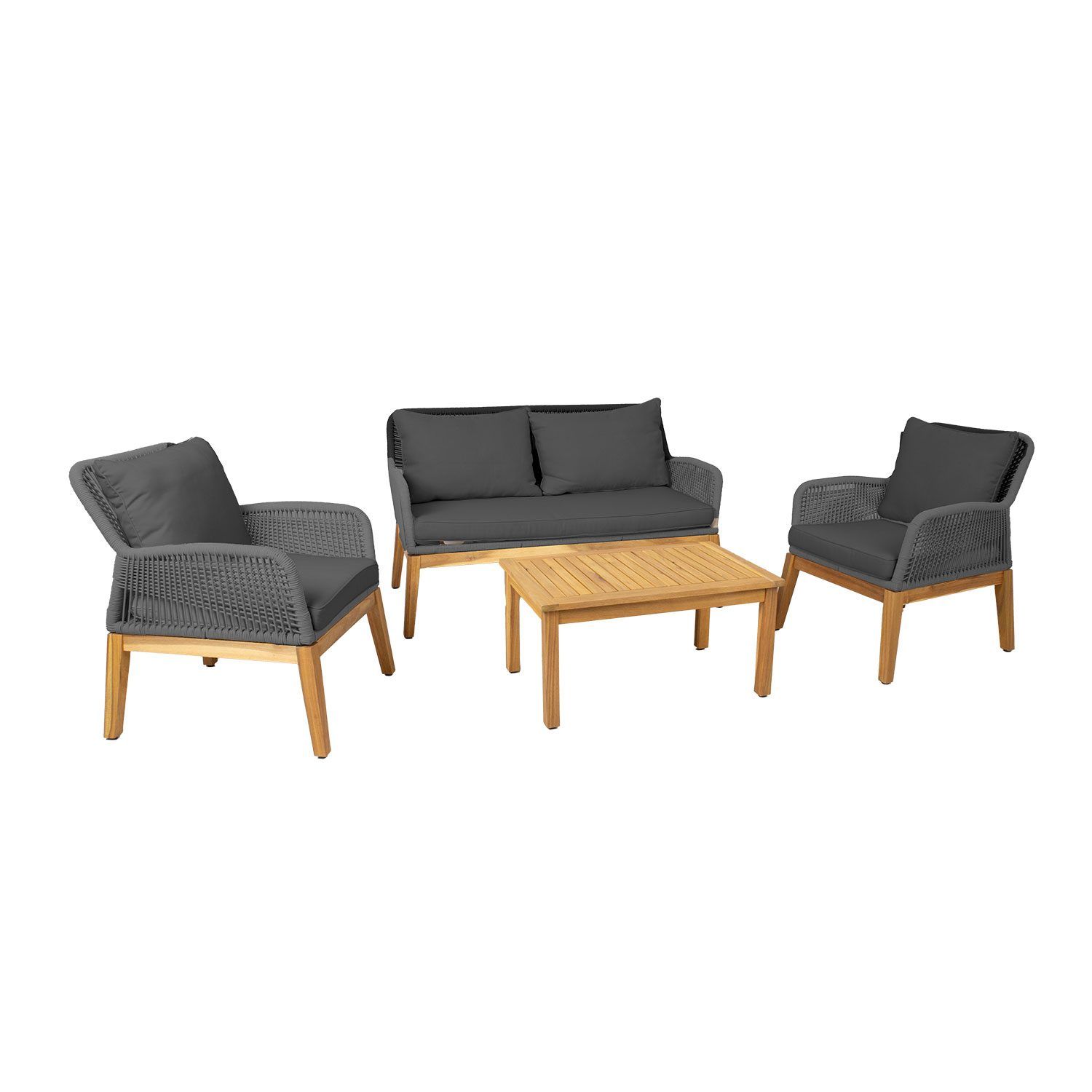 Hagemøbelsett HOME4YOU Florida bord, sofa og 2 lenestoler Grå - Grå