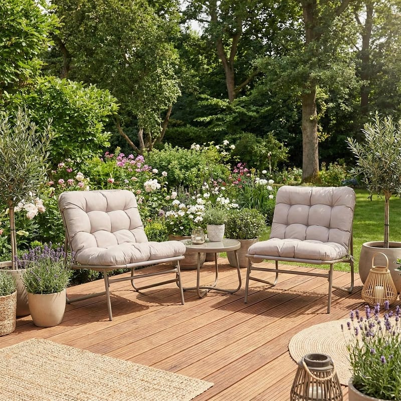 Hagemøbelsett HOME4YOU Jive bord og 2 stoler, taupe - Taupe - Hagemøbler - Balkong - Balkongmøbler - Balkonggrupper