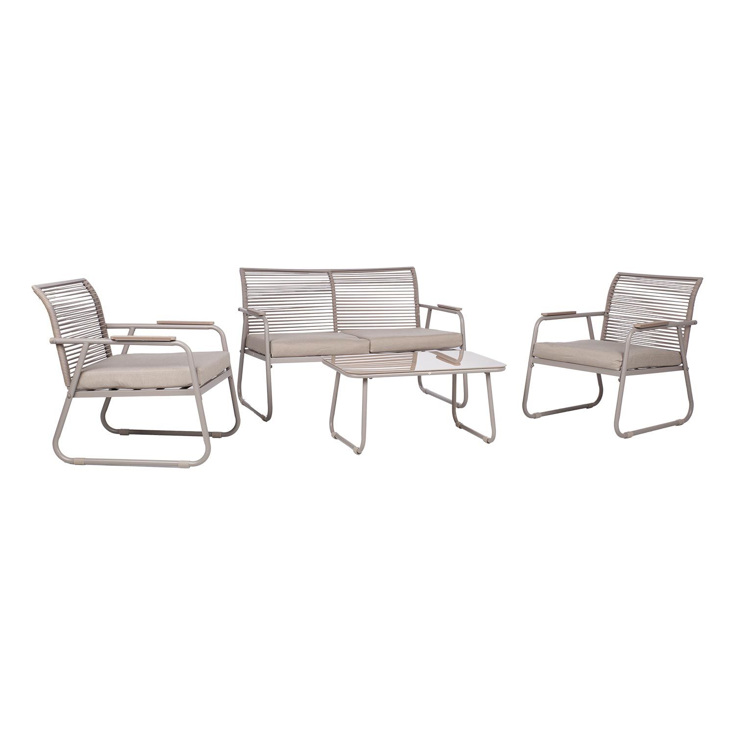 Hagemøbelsett HOME4YOU Macos bord, sofa og 2 stoler Beige - Beige