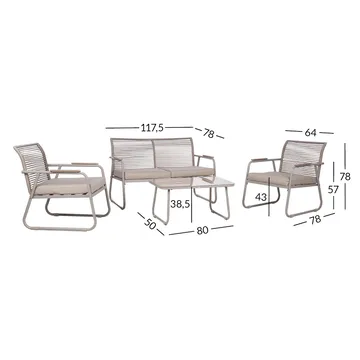 Hagemøbelsett HOME4YOU Macos bord, sofa og 2 stoler Beige - Beige - Hagemøbler - Balkong - Balkongmøbler - Balkonggrupper