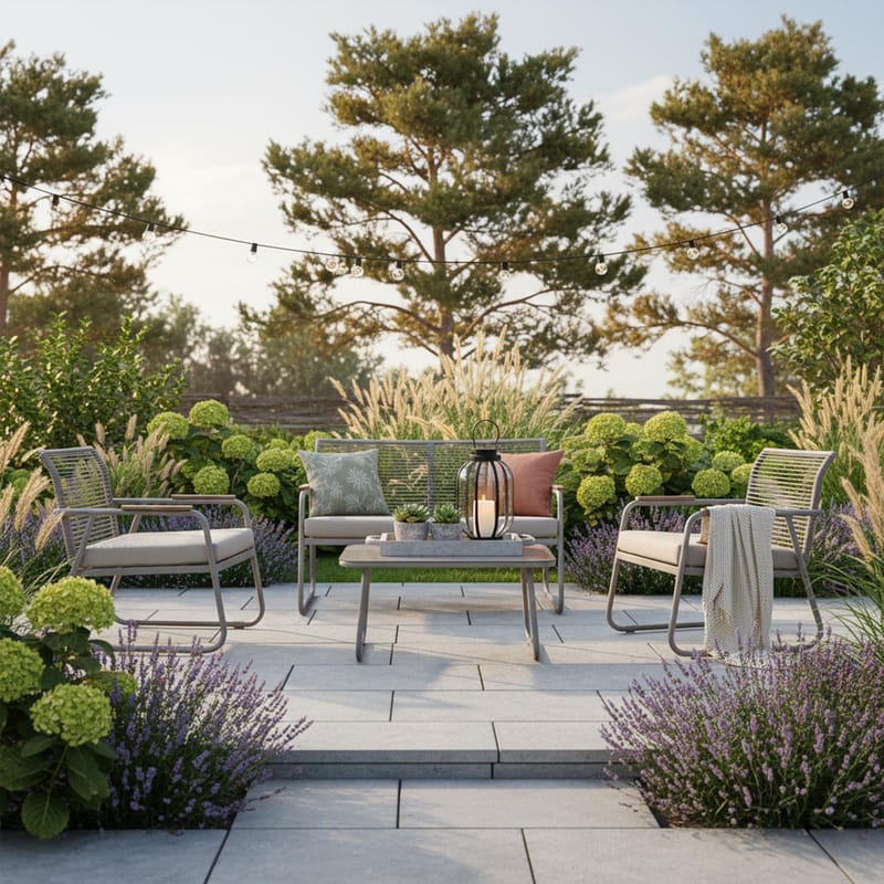 Hagemøbelsett HOME4YOU Macos bord, sofa og 2 stoler Beige - Beige - Hagemøbler - Balkong - Balkongmøbler - Balkonggrupper