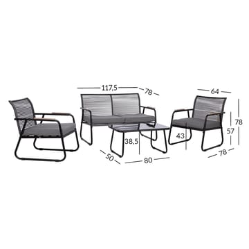 Hagemøbelsett HOME4YOU Macos bord, sofa og 2 stoler Grå/svart - Grå/svart - Hagemøbler - Balkong - Balkongmøbler - Balkonggrupper