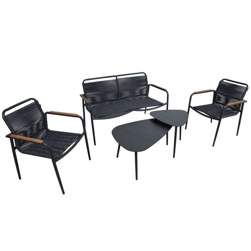 Hagemøbelsett HOME4YOU Nebo 2 bord, benk og 2 stoler - Grå - Hagemøbler - Balkong - Balkongmøbler - Balkonggrupper