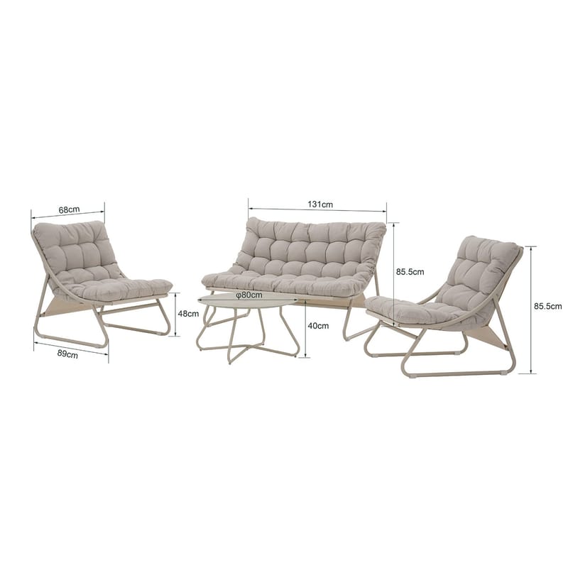 Hagemøbelsett HOME4YOU Samba bord, sofa og 2 stoler lysegrå - lys grå - Hagemøbler - Balkong - Balkongmøbler - Balkonggrupper