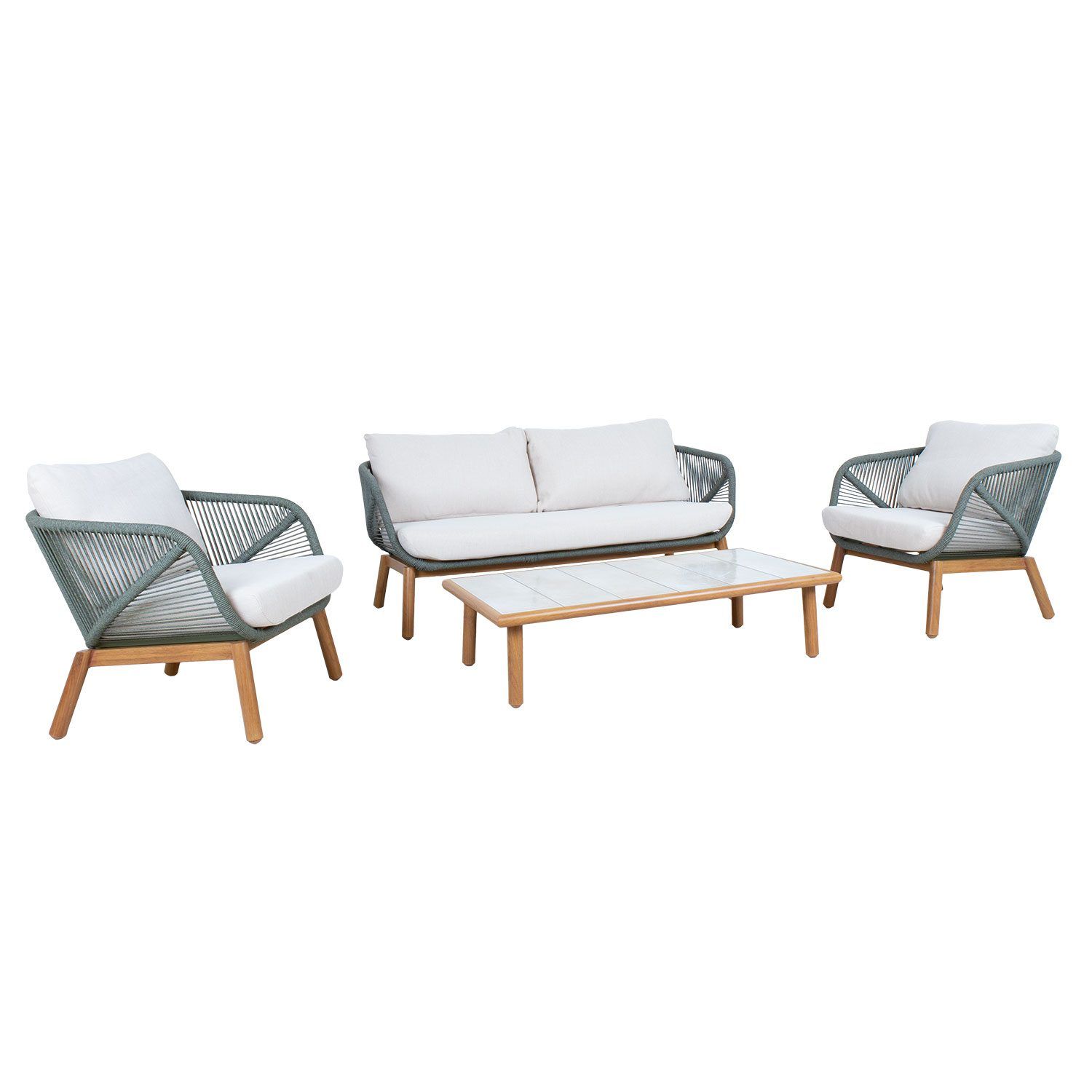 Hagemøbelsett HOME4YOU Tuxedo bord, sofa og 2 stoler - Grønn