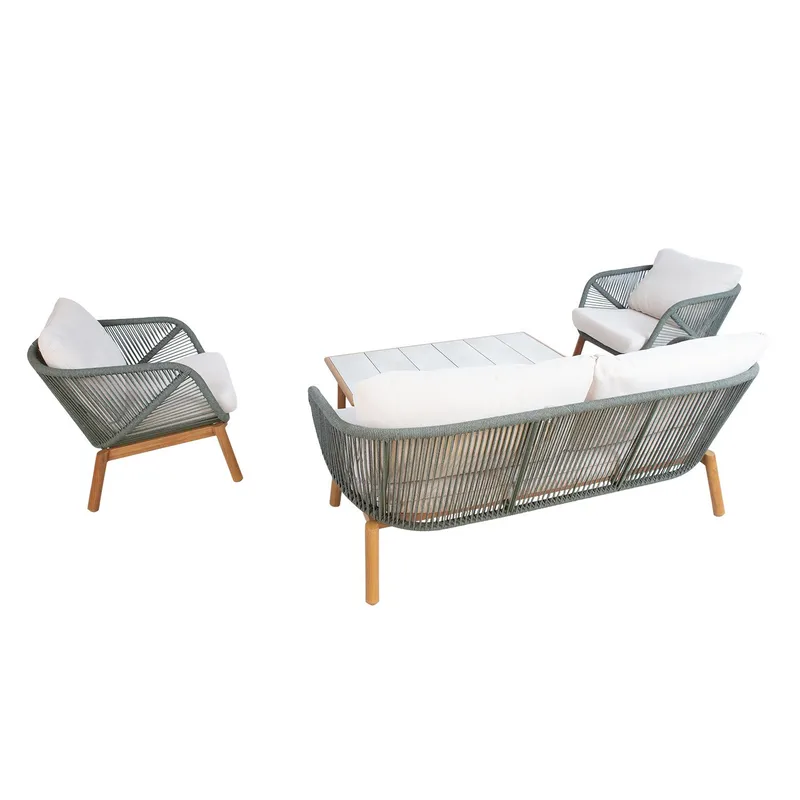 Hagemøbelsett HOME4YOU Tuxedo bord, sofa og 2 stoler - Grønn - Hagemøbler - Balkong - Balkongmøbler - Balkonggrupper