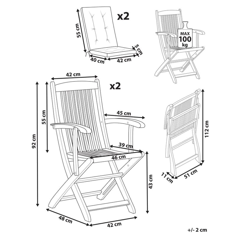 Hagestol Maui Premium 2-pakning - Lyst tre, taupe - Hagemøbler - Balkong - Balkongmøbler - Balkongstoler