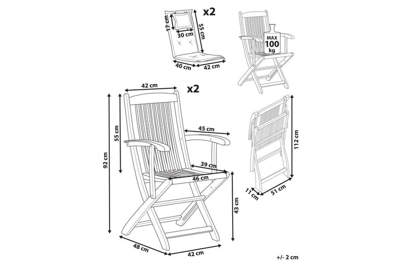 Hagestol sett med 2 Maui II - Lyst tre, off-white - Hagemøbler - Balkong - Balkongmøbler - Balkongstoler