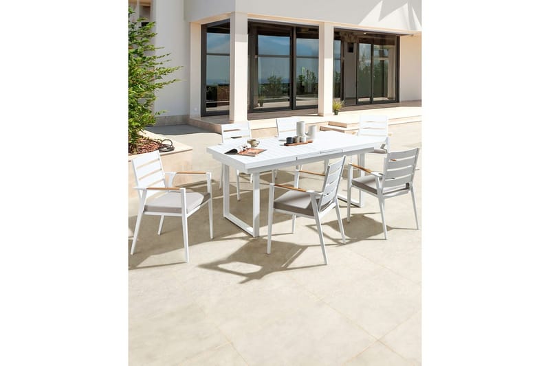 Hagestol sett med 6 Taviano - Hvit, grå, lyst tre - Hagemøbler - Balkong - Balkongmøbler - Balkongstoler