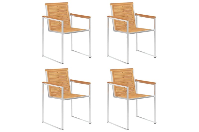 Hagestoler 4 stk heltre teak og rustfritt stål - Brun - Hagemøbler - Balkong - Balkongmøbler - Balkongstoler