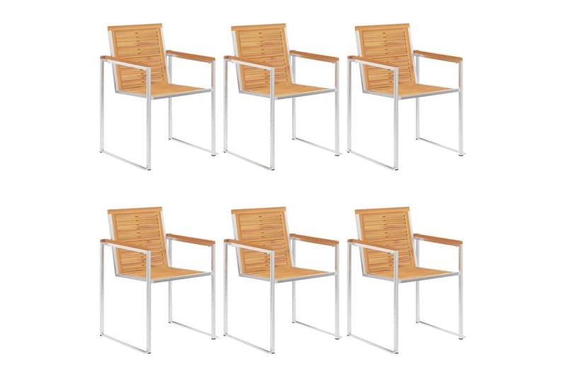 Hagestoler 6 stk heltre teak og rustfritt stål - Brun - Hagemøbler - Balkong - Balkongmøbler - Balkongstoler