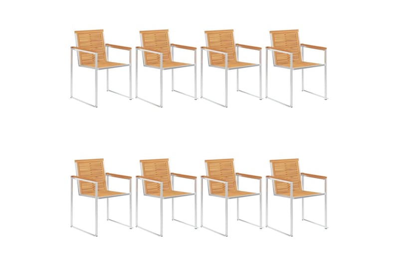 Hagestoler 8 stk heltre teak og rustfritt stål - Brun - Hagemøbler - Balkong - Balkongmøbler - Balkongstoler