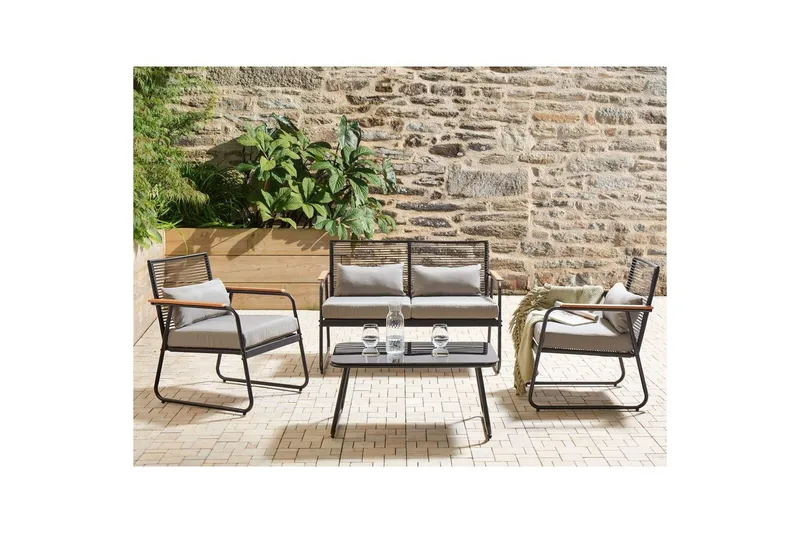 Loungegrupp Beliani Pomonte Svart/Grå Black||Grey - Hagemøbler - Loungemøbler - Sofagruppe utendørs