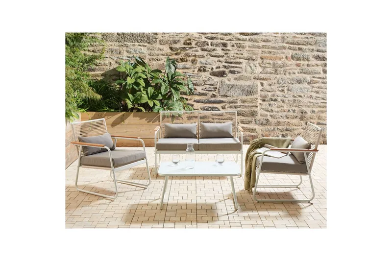 Loungegrupp Beliani Pomonte Svart/Grå White||Grey - Hagemøbler - Loungemøbler - Sofagruppe utendørs
