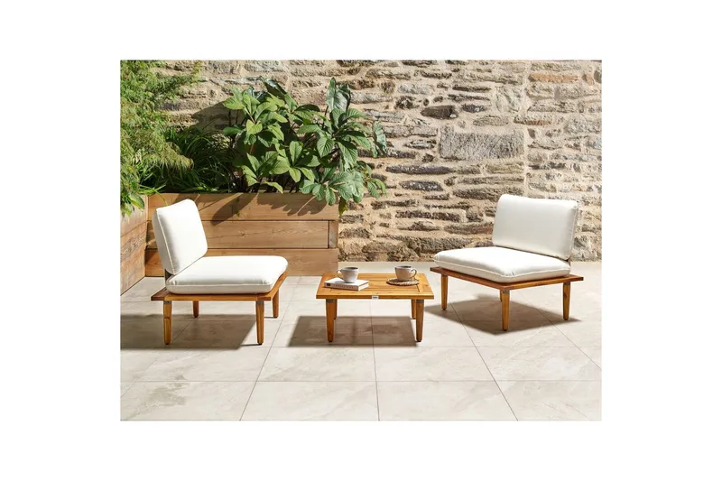 Loungegrupp med bord Beliani Frascati Grönt/ljust trä, 2-Sits White||Light wood - Hagemøbler - Balkong - Balkongmøbler - Balkonggrupper