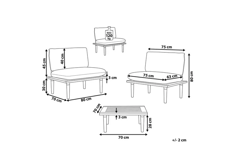 Loungegrupp med bord Beliani Frascati Grönt/ljust trä, 2-Sits White||Light wood - Hagemøbler - Balkong - Balkongmøbler - Balkonggrupper