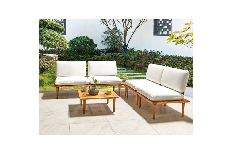 Loungegrupp med bord Beliani Frascati Grönt/ljust trä, 4-Sits White||Light wood - Hagemøbler - Loungemøbler - Sofagruppe utendørs