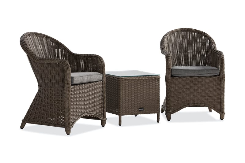 Marcus Cafésett med 2 Light Lenestoler m Pute - Grå - Hagemøbler - Balkong - Balkongmøbler - Balkonggrupper