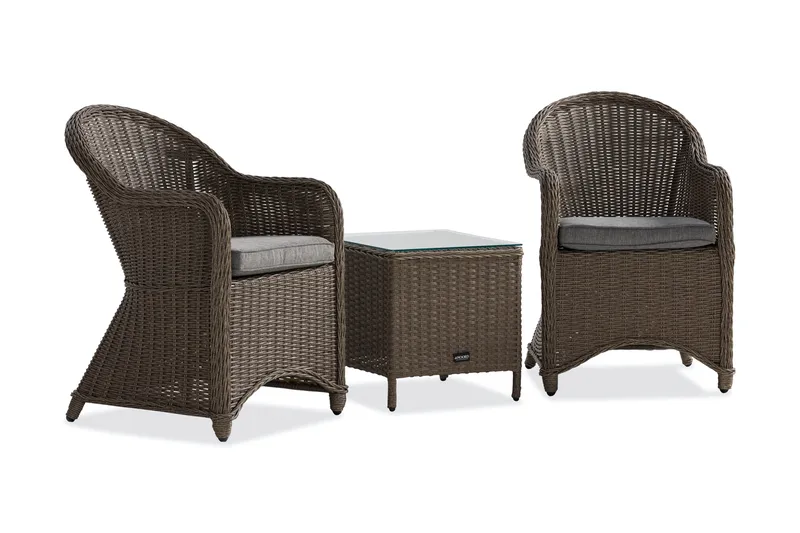 Marcus Cafésett med 2 Light Lenestoler m Pute - Grå - Hagemøbler - Balkong - Balkongmøbler - Balkonggrupper