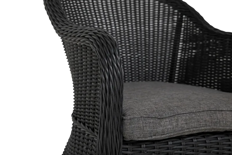 Marcus Cafésett med 2 Light Lenestoler m Pute - Svart - Hagemøbler - Balkong - Balkongmøbler - Balkonggrupper