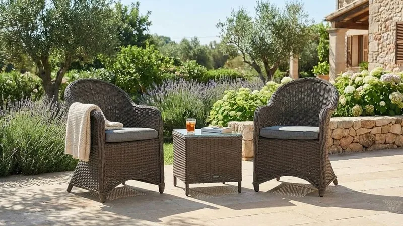 Marcus Cafésett med 2 Light Lenestoler m Pute - Grå - Hagemøbler - Balkong - Balkongmøbler - Balkonggrupper