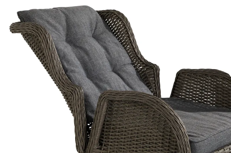 Marcus Cafésett med 2 Reclinerlenestoler m Pute - Grå - Hagemøbler - Balkong - Balkongmøbler - Balkonggrupper