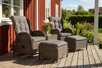Marcus Cafésett med 2 Reclinerlenestoler m Pute - Grå - Hagemøbler - Balkong - Balkongmøbler - Balkonggrupper