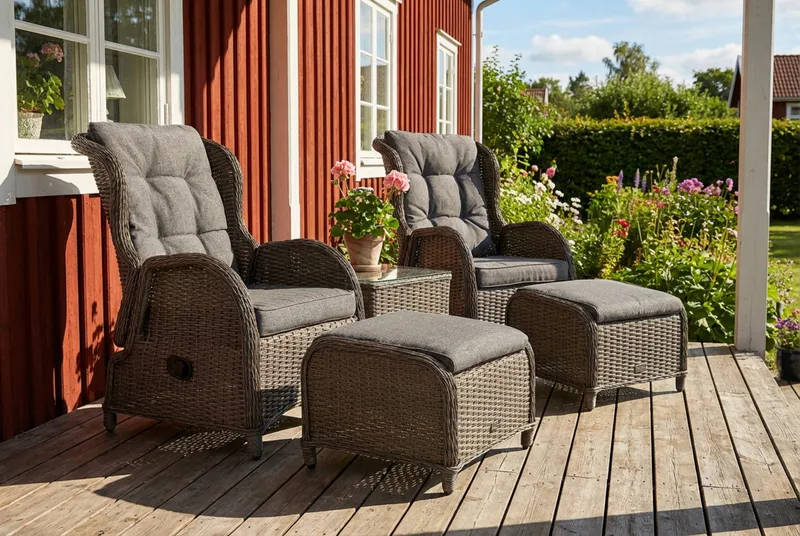 Marcus Cafésett med 2 Reclinerlenestoler m Pute - Grå - Hagemøbler - Balkong - Balkongmøbler - Balkonggrupper