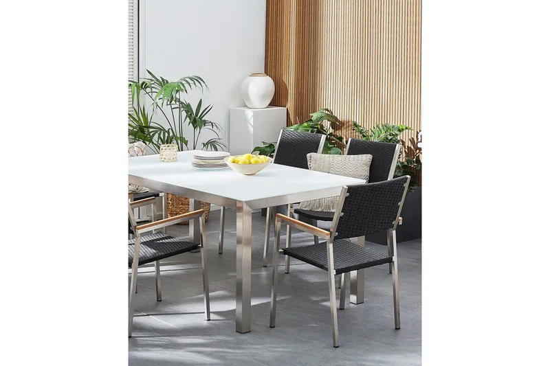 Matstol Beliani Grosseto set om 6 Sandbeige/silver/ljust trä Black||Silver - Hagemøbler - Balkong - Balkongmøbler - Balkongstoler