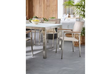 Matstol Beliani Grosseto set om 6 Sandbeige/silver/ljust trä Sand beige||Silver||Light wood - Hagemøbler - Balkong - Balkongmøbler - Balkongstoler